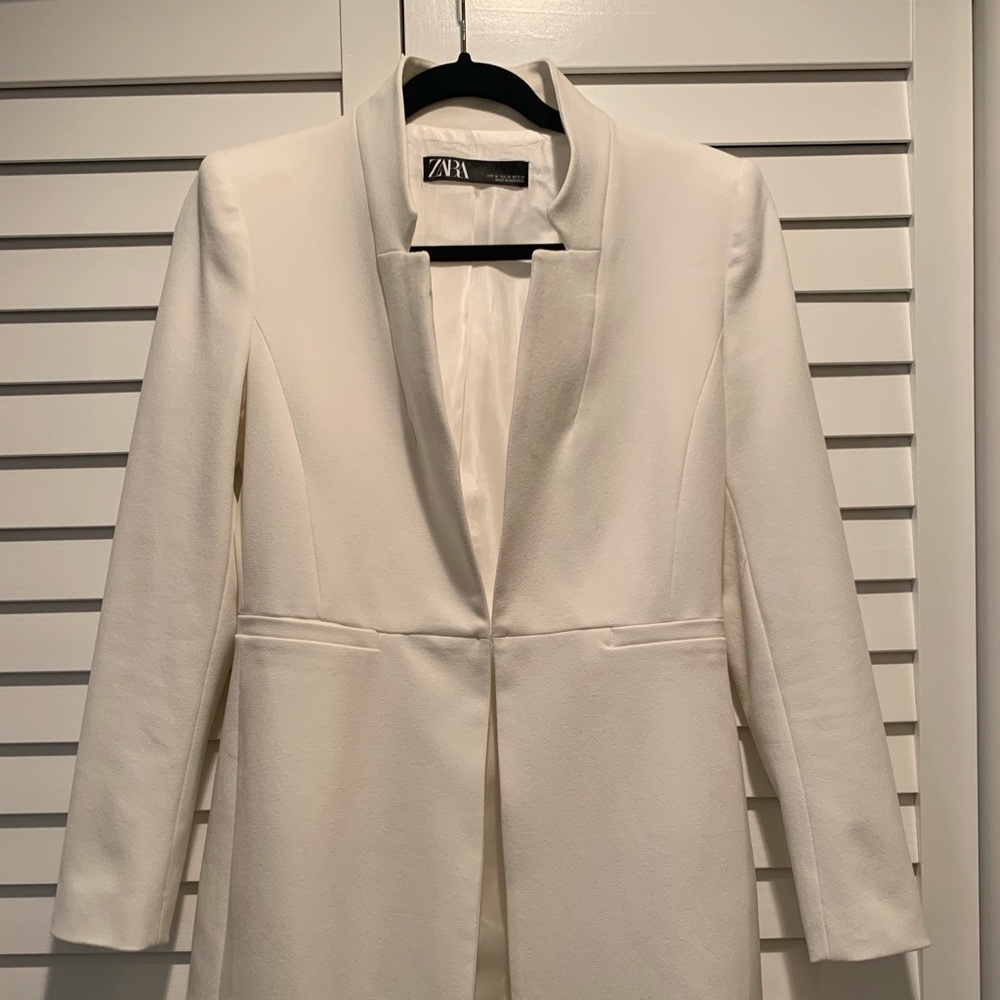 Zara White Frock Coat Inverted Lapel Size S
